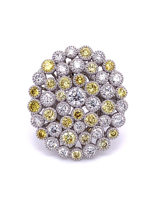 White and Yellow Diamond Cluster Ring in 14K White...