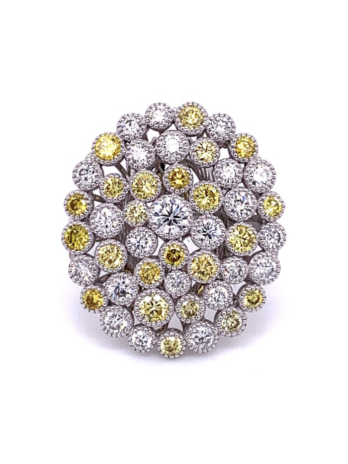 White and Yellow Diamond Cluster Ring in 14K White Gold (2.4 CT)