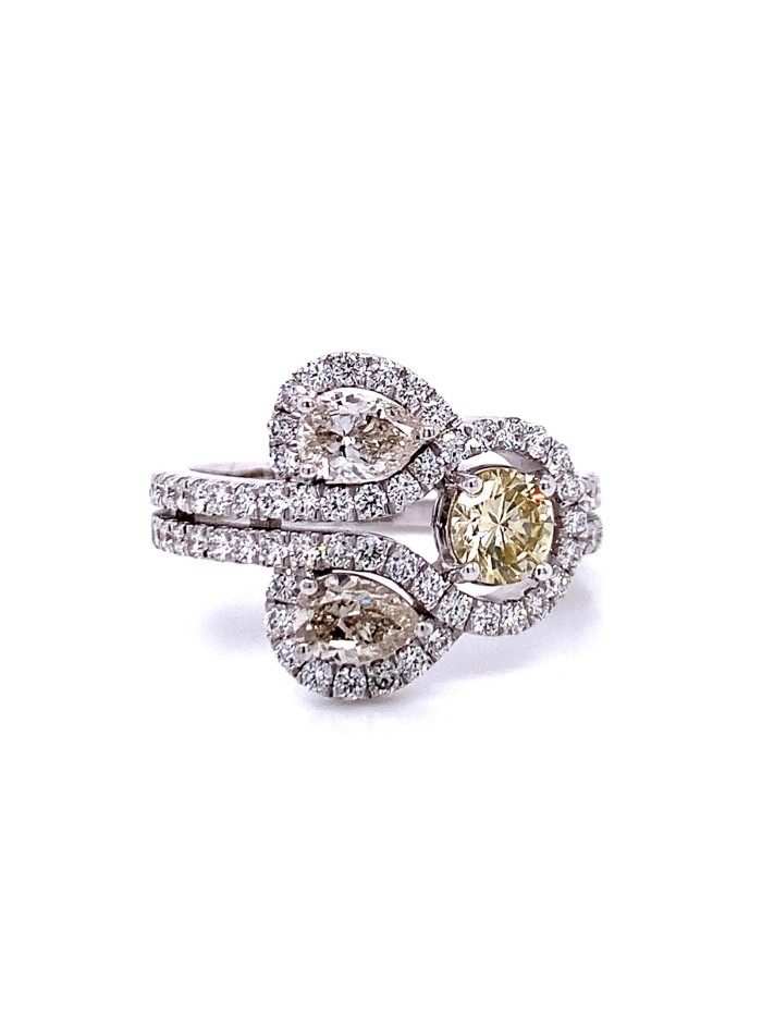 Unique Fancy White and Yellow Diamond Ring in 18K White Gold
