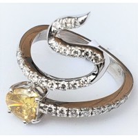 Exotic Ring with Fancy Deep Yellow Shieild 18k Whi...