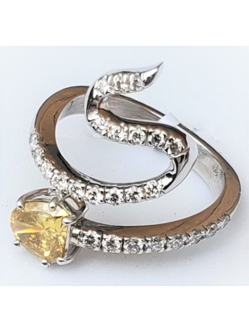 Exotic Ring with Fancy Deep Yellow Shieild 18k Whi...