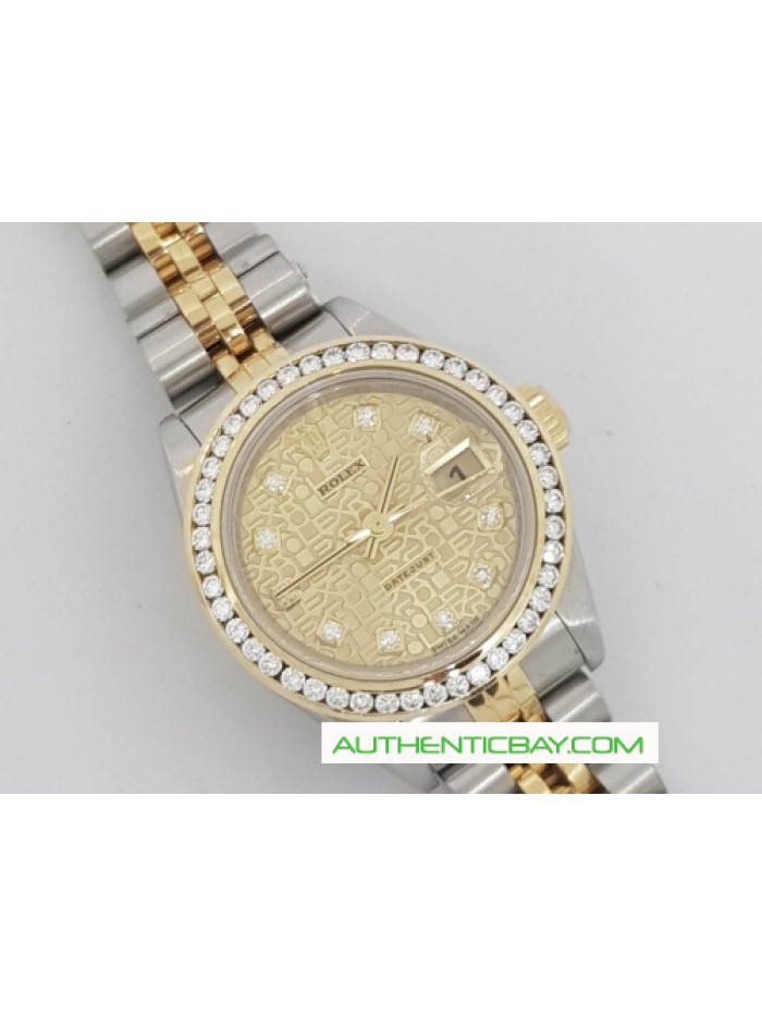 Rolex 18k Gold and Steel Two Tone Computer Diamond 26mm Diamond Bezel Women's Watch