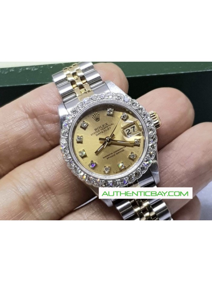 Rolex 18k Gold and Steel Two Tone 26mm Diamond Women's Watch