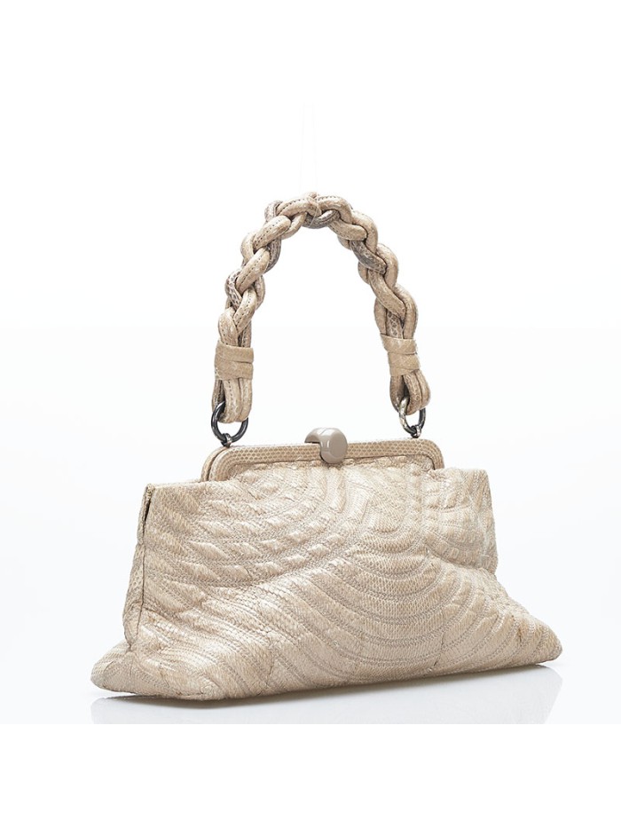 Embossed Leather Clasp Handle Bag