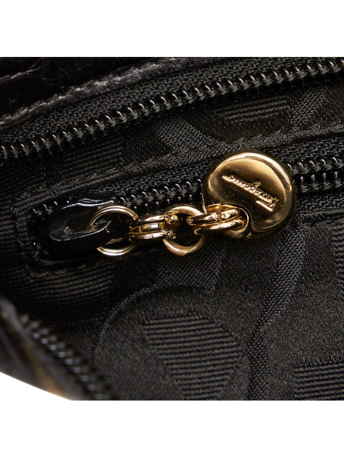 Croc Embossed Leather Vara Shoulder Bag