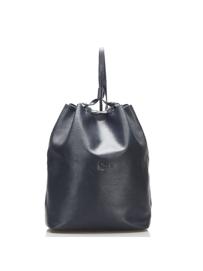 Logo Embossed Leather Drawstring Shoulder Bag