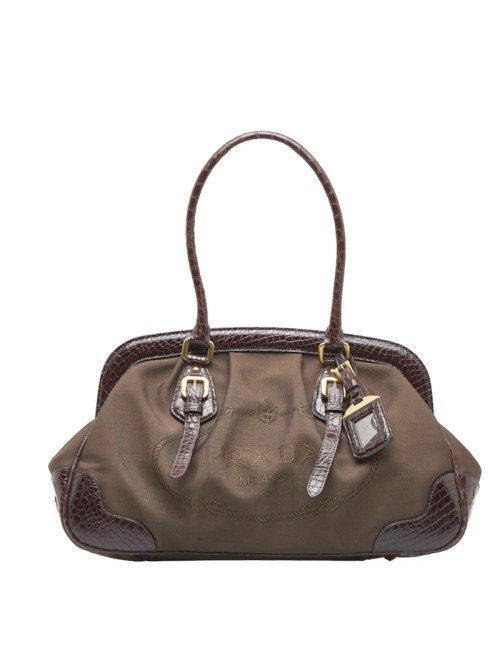 Canvas and Embossed Leather Frame Doctor Bag