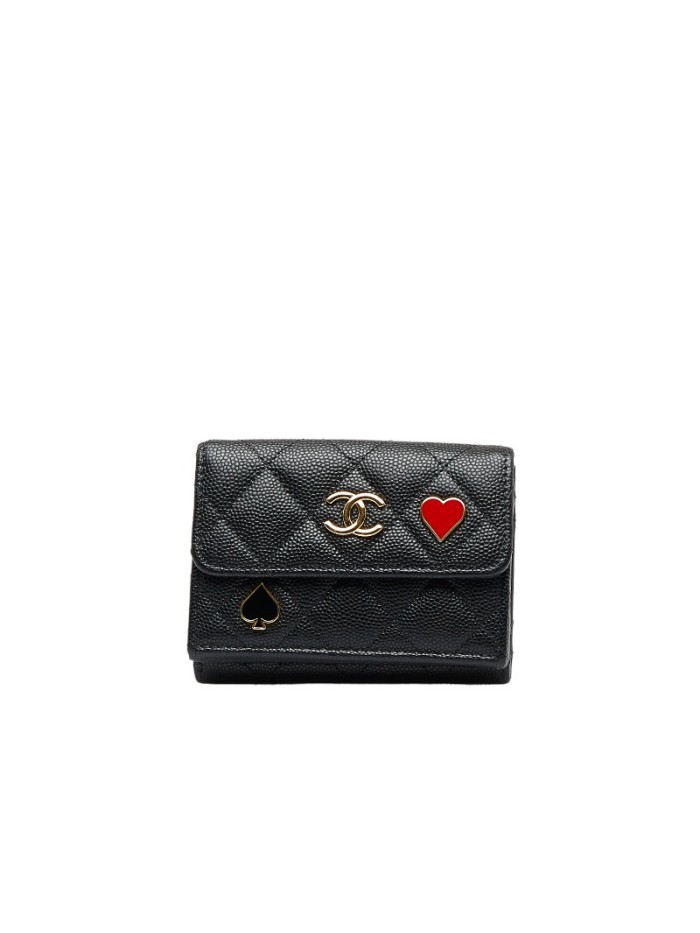 CC Quilted Caviar Trifold Compact Wallet