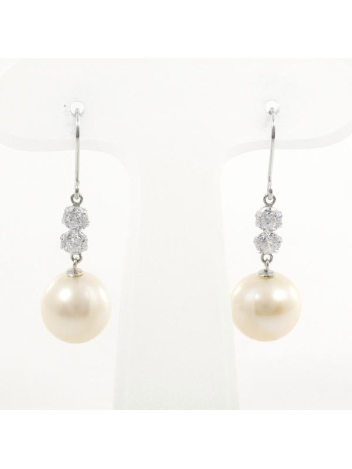 10k Gold Zirconia Pearl Drop Earrings