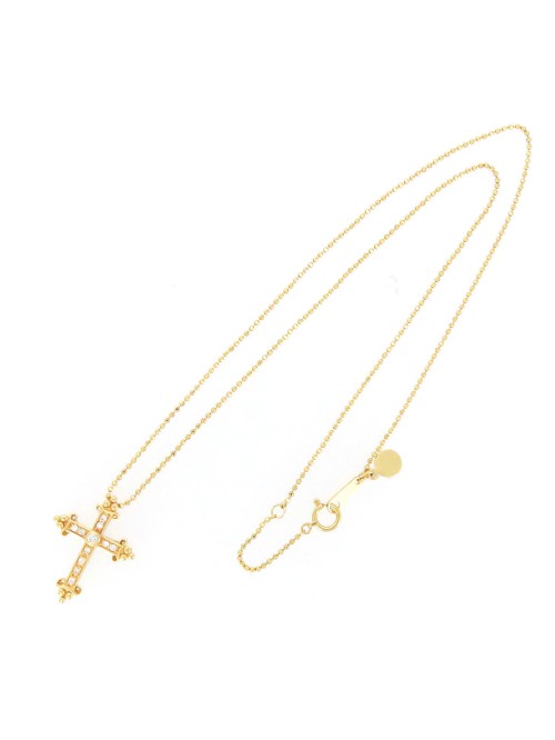 18k Gold Diamond Medieval Cross Pendant Necklace