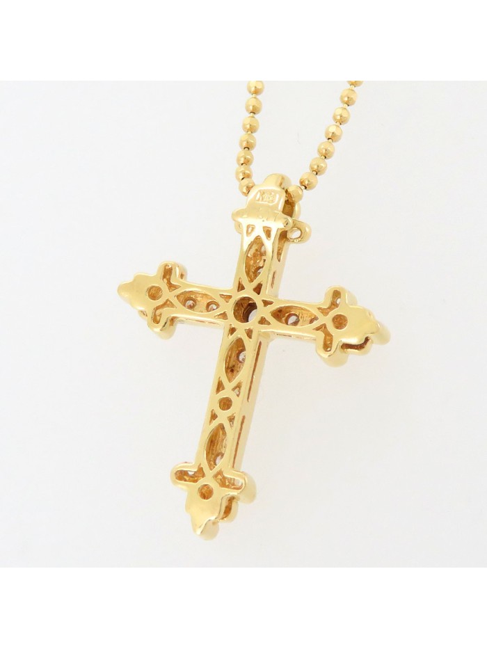18k Gold Diamond Medieval Cross Pendant Necklace