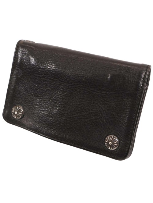 Leather Cross Ball Button Bifold Wallet