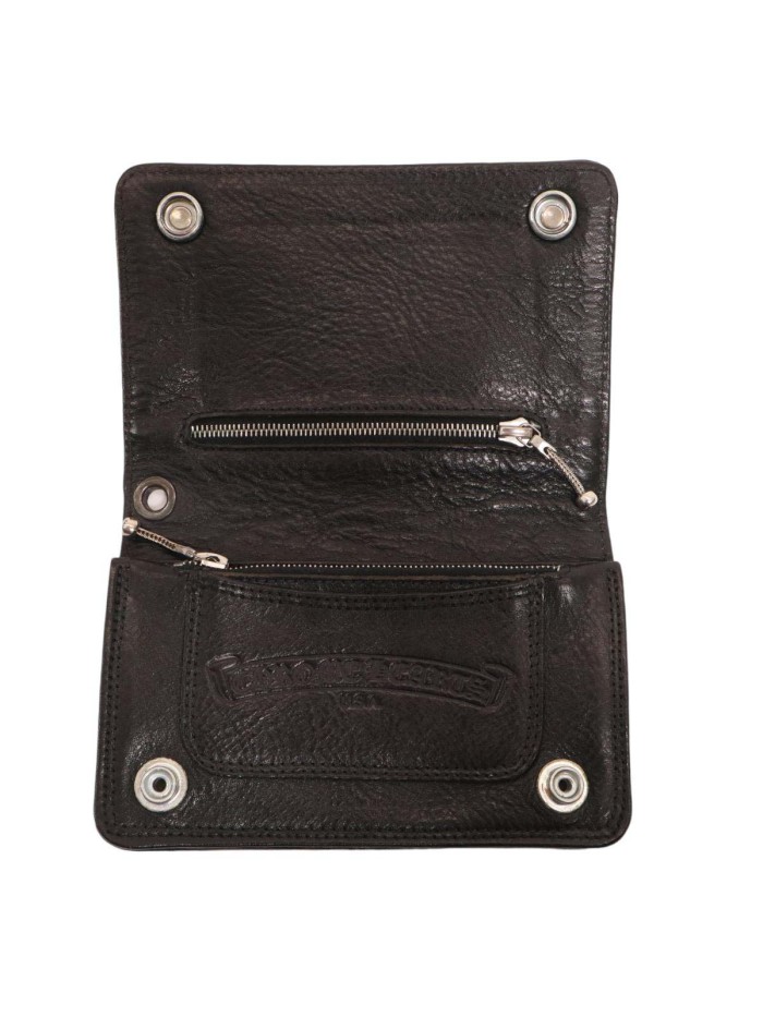 Leather Cross Ball Button Bifold Wallet