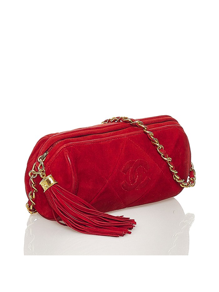 Quilted Suede Cylinder Chain Tassel Crossbody Bag