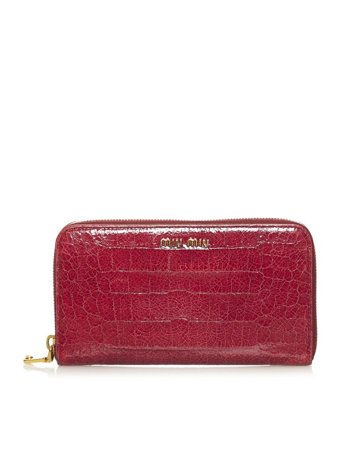 Croc Embossed Leather Zip Around Wallet