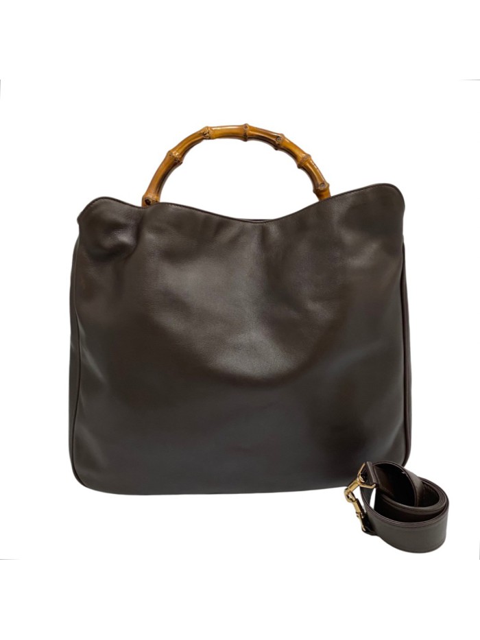 Leather Bamboo Tote Bag 