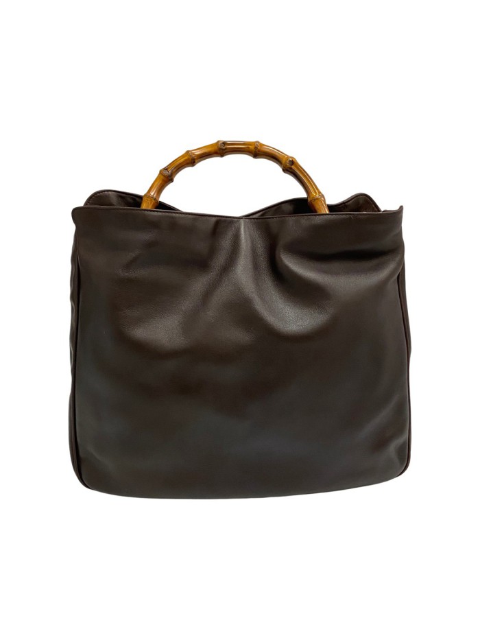 Leather Bamboo Tote Bag 