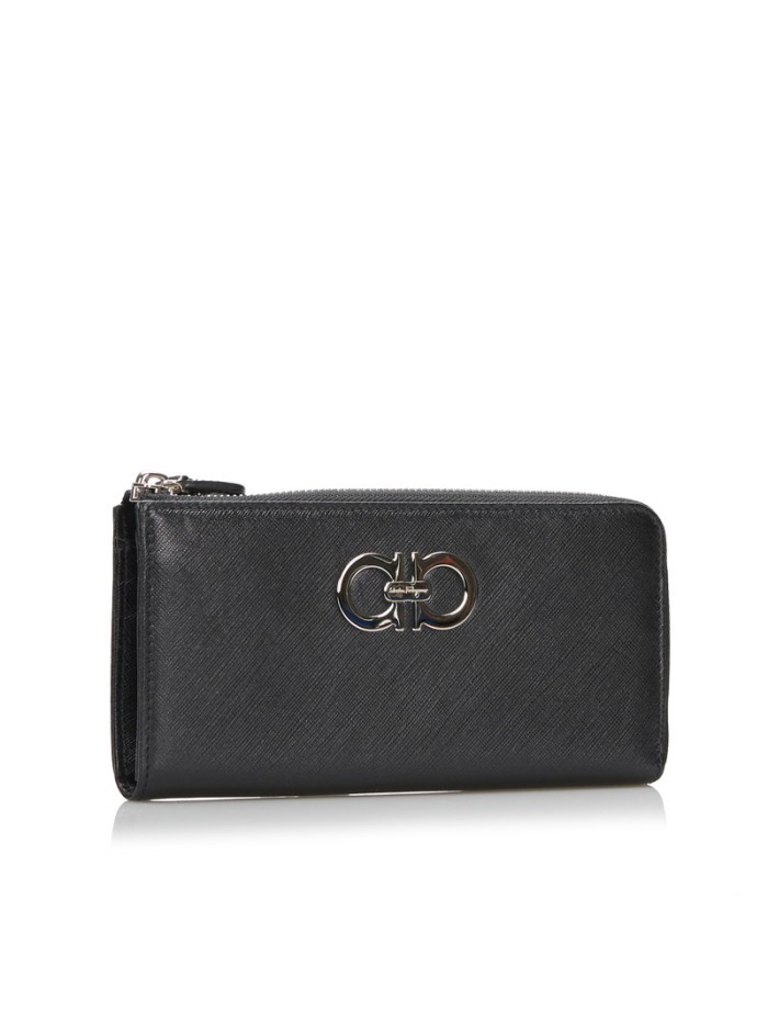 Gancini Leather Zip Around Wallet