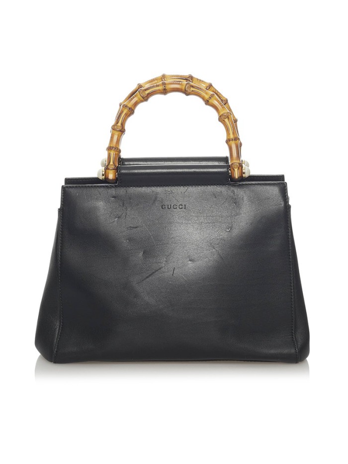 Leather Nymphea Bamboo Handbag