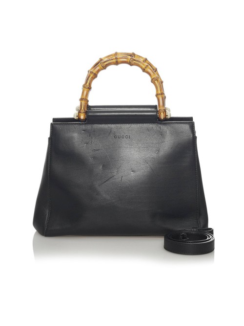 Leather Nymphea Bamboo Handbag