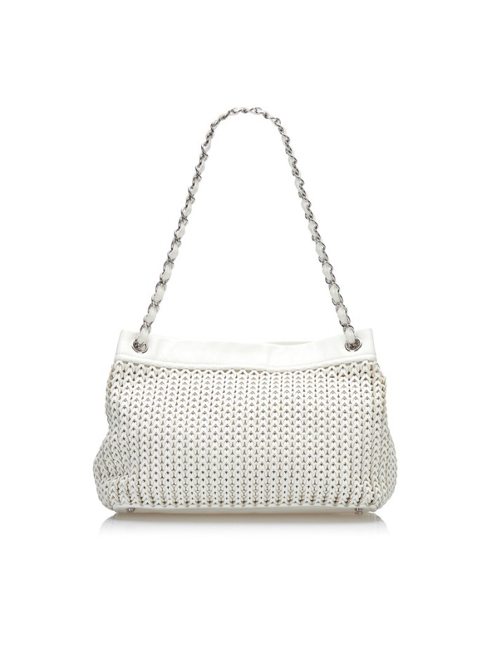 CC Woven Leather Chain Tote Bag