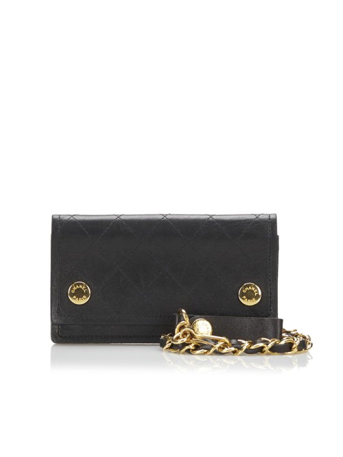 Quilted Leather Chain Flap Wallet