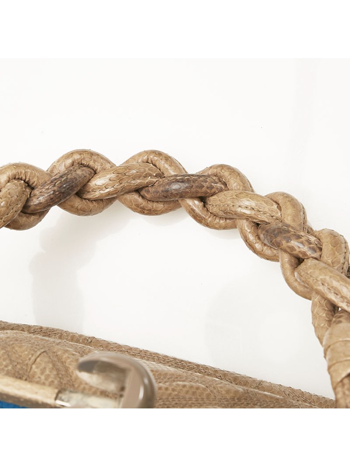 Embossed Leather Clasp Handle Bag