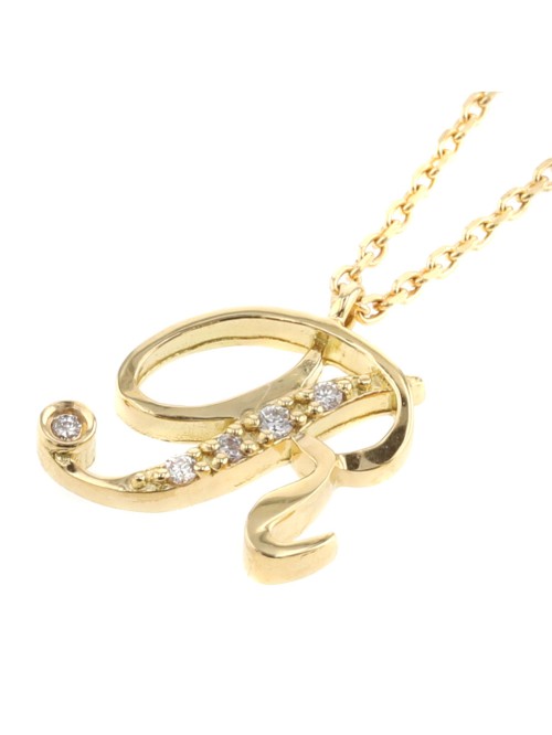 18k Gold Diamond R Pendant Necklace