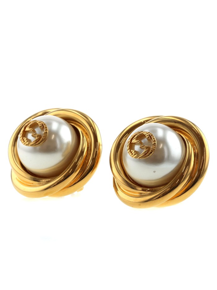 GG Pearl Clip On Earrings