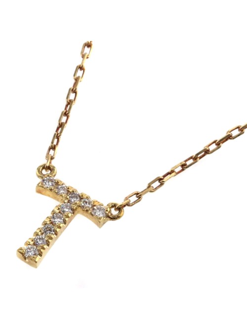 18k Gold Diamond T Pendant Necklace