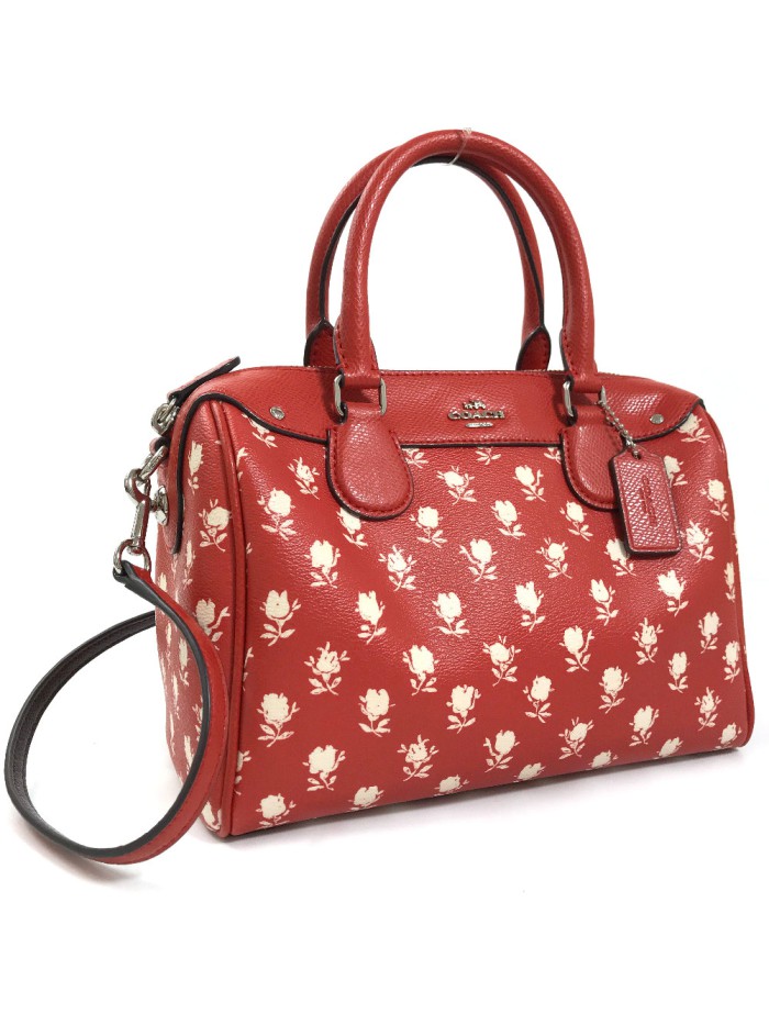Floral Print Leather Boston Bag