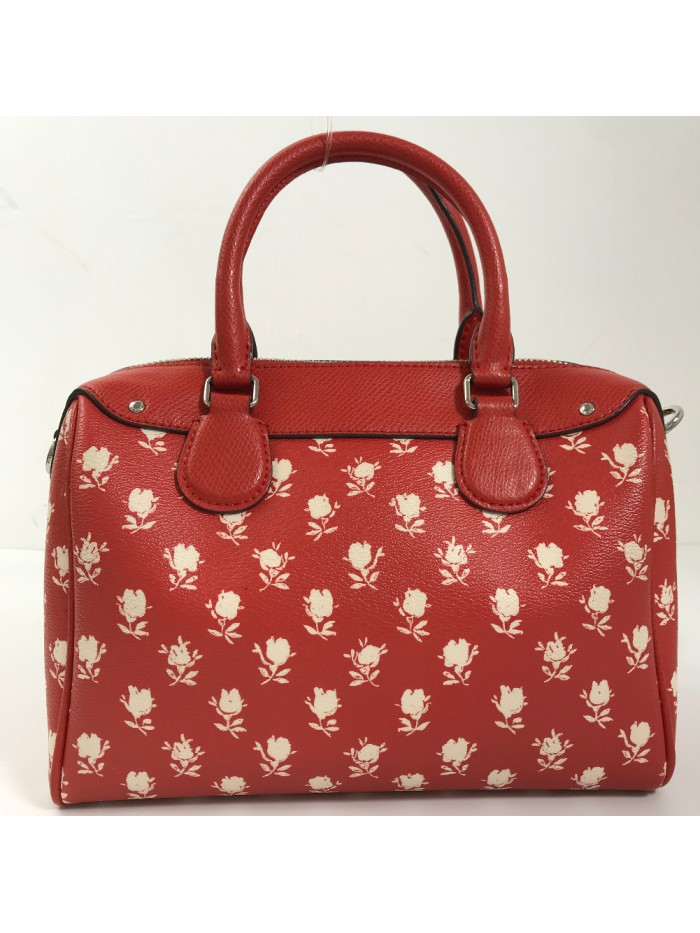 Floral Print Leather Boston Bag