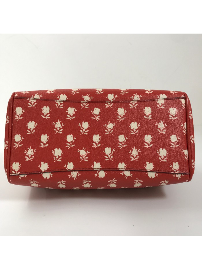 Floral Print Leather Boston Bag
