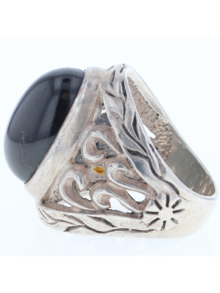 Silver Leaf Stone Ring