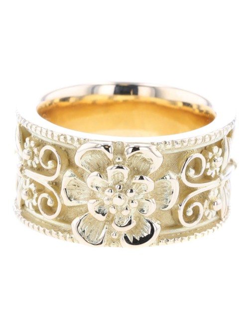 18k Gold Engraved Flower Band Ring