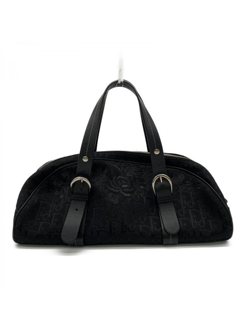 Oblique Canvas Embroidered Flower Boston Bag
