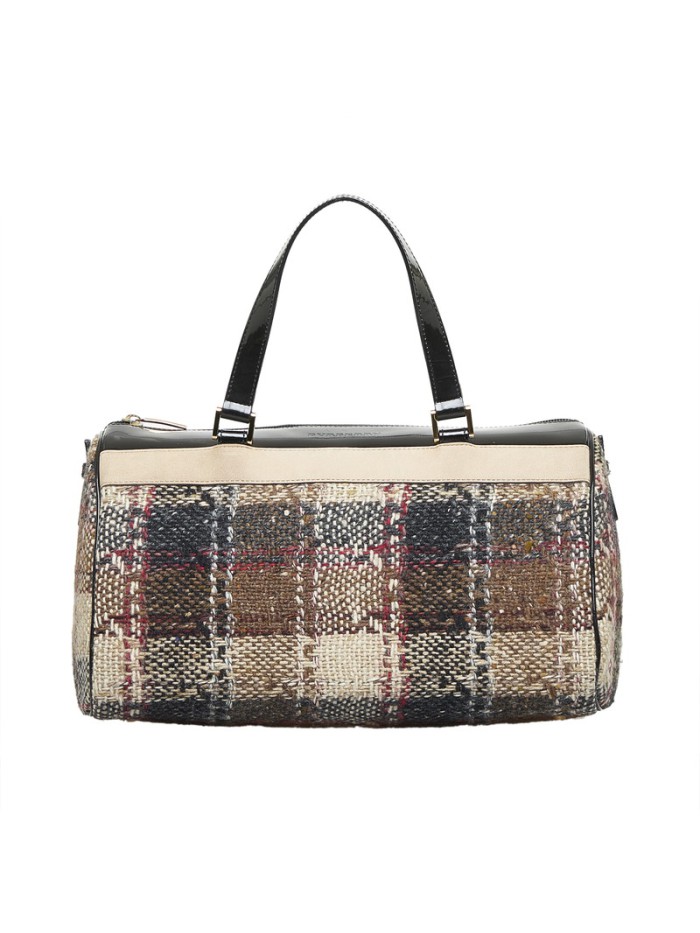 Plaid Tweed Boston Bag