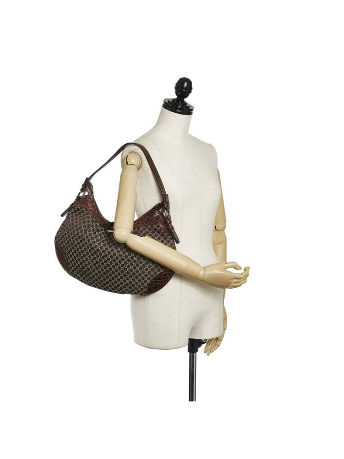 Embossed Leather Trimmed Macadam Shoulder Bag